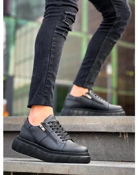 Omarı Siyah Yüksek Taban Günlük Spor Ayakkabı