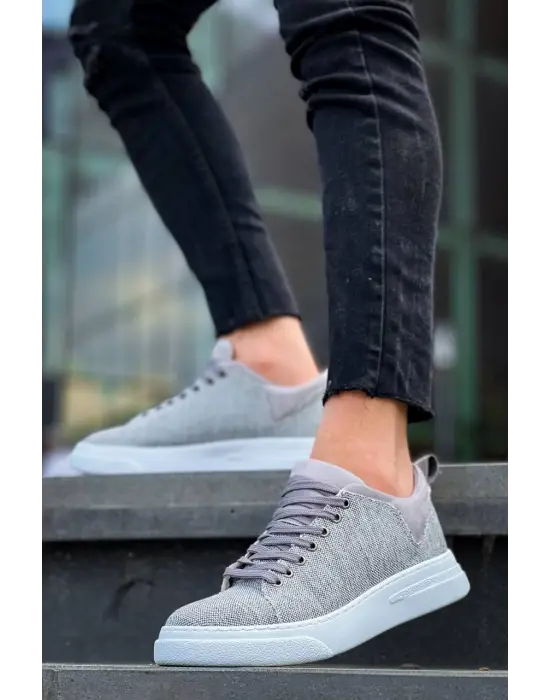 Omarı Yüksek Taban Gri Keten Erkek Spor Ayakkabı