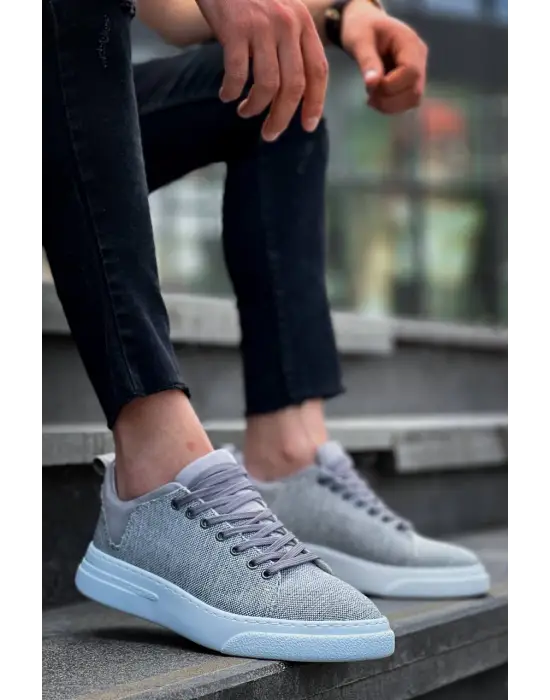 Omarı Yüksek Taban Gri Keten Erkek Spor Ayakkabı