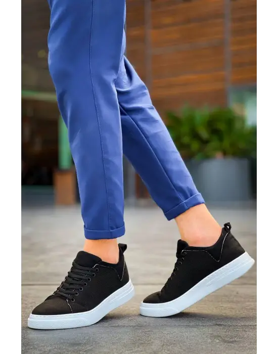 Omarı Siyah Keten Yüksek Taban Erkek Spor Ayakkabı