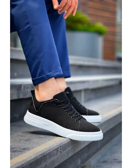 Omarı Siyah Keten Yüksek Taban Erkek Spor Ayakkabı