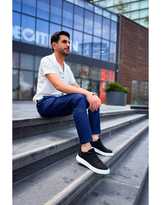 Omarı Siyah Keten Yüksek Taban Erkek Spor Ayakkabı