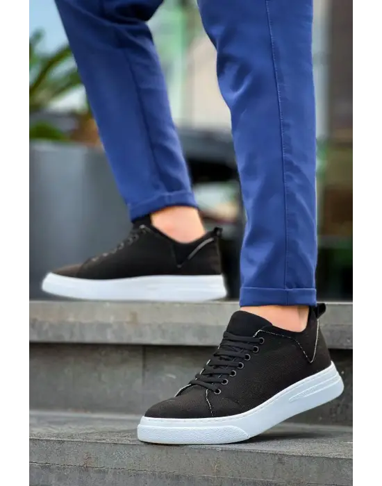 Omarı Siyah Keten Yüksek Taban Erkek Spor Ayakkabı