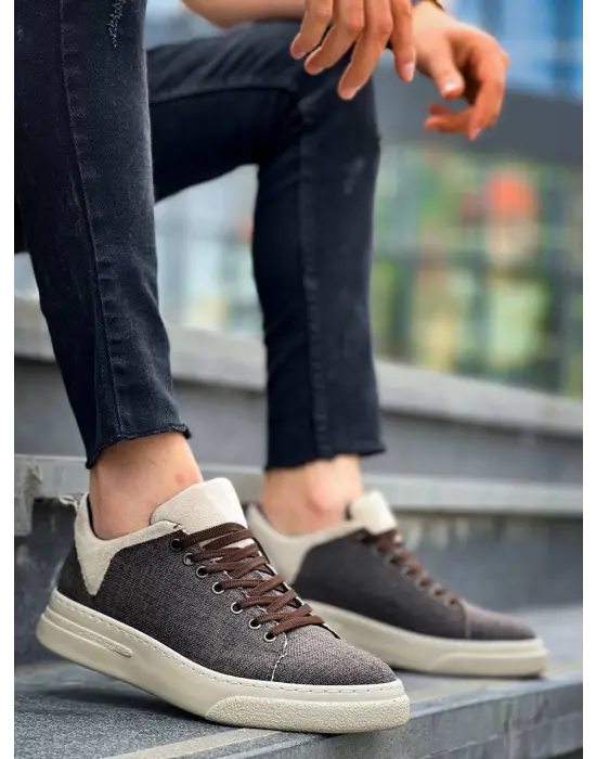 Omarı Yüksek Tabanlı Keten Bej Günlük Erkek Spor Ayakkabı