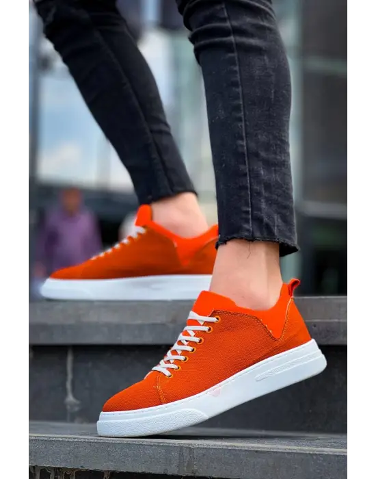 Omarı Yüksek Taban Turuncu Keten Beyaz Erkek Spor Ayakkabı