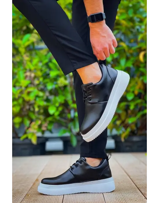 Omarı Siyah Cilt Bağcıklı Günlük Erkek Ayakkabı