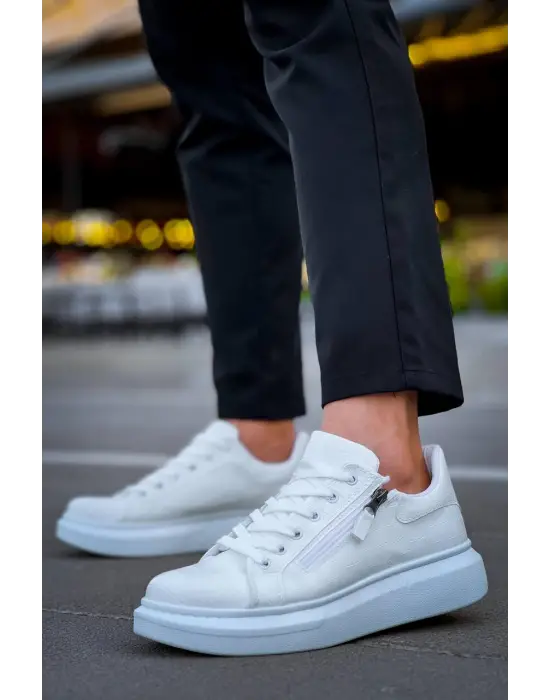 Modern Beyaz Fermuar Ve Bağcıklı Erkek Ayakkabı
