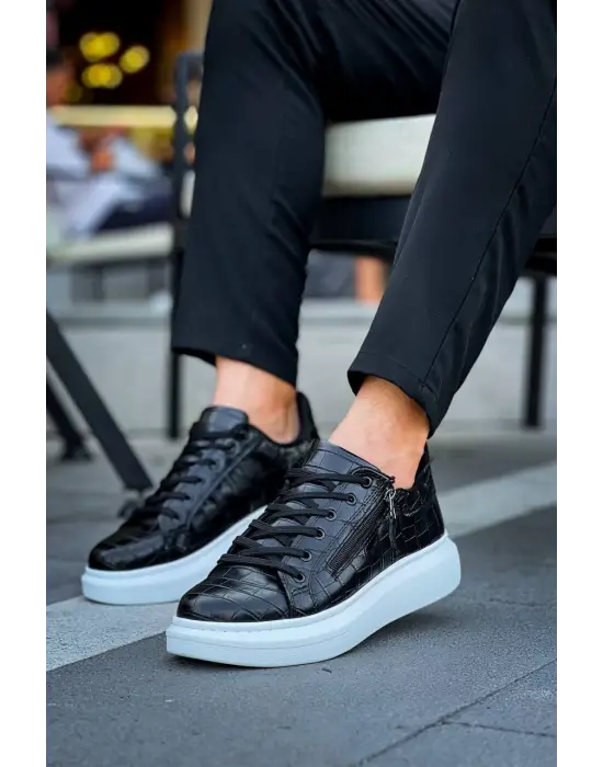 Omarı Siyah Fermuar Ve Bağcıklı Erkek Günlük Ayakkabı