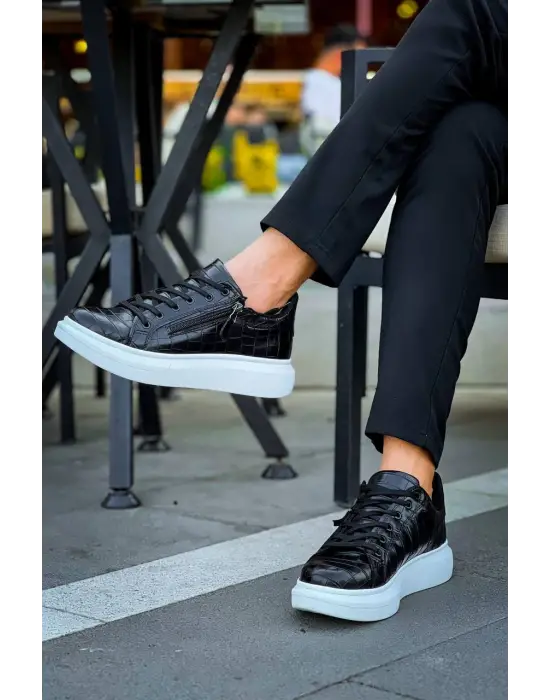 Omarı Siyah Fermuar Ve Bağcıklı Erkek Günlük Ayakkabı