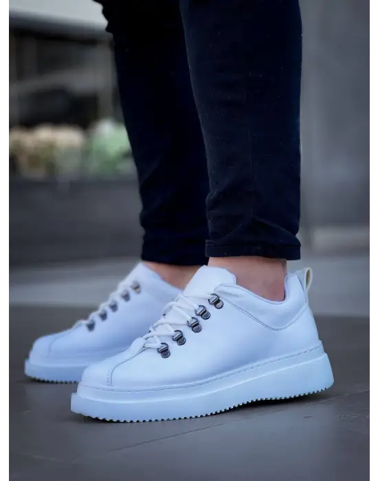 Omarı Yüksek Taban Bağcıklı Beyaz Günlük Erkek Ayakkabı