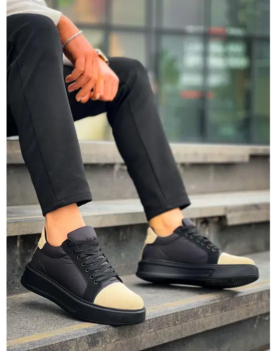 Omarı Yüksek Taban Siyah Bej Günlük Spor Ayakkabı