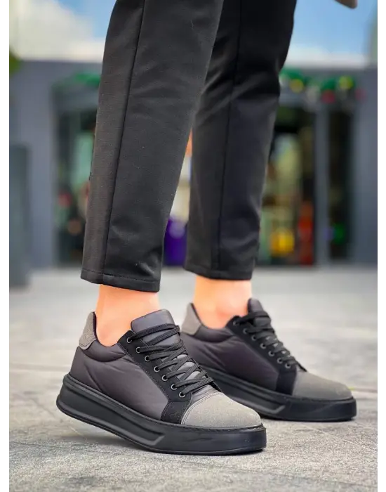 Omarı Yüksek Tabanlı Siyah Gri Günlük Spor Ayakkabı