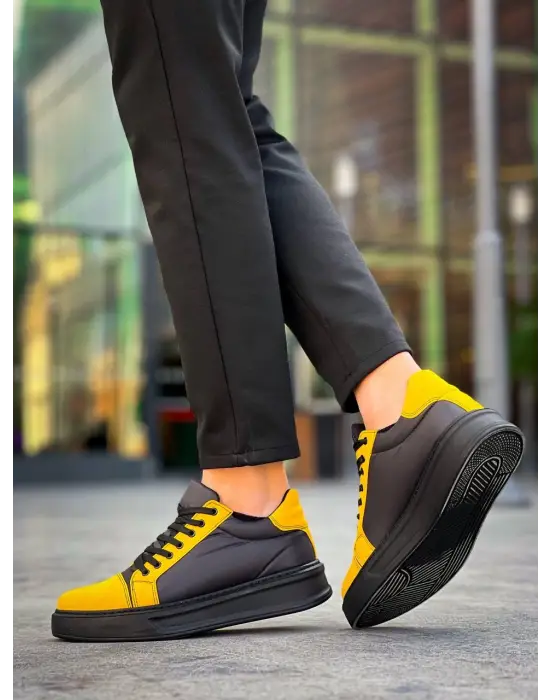 Omarı Siyah Sarı Yüksek Taban Günlük Spor Ayakkabı
