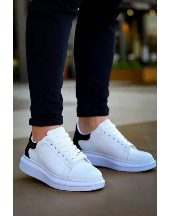 Omarı Beyaz Siyah Bağcıklı Günlük Erkek Ayakkabı