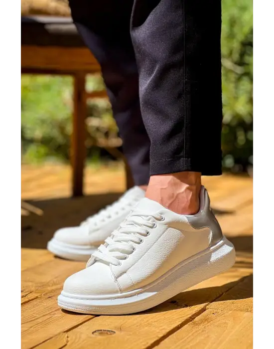 Zarif Beyaz Gümüş Bağcıklı Erkek Ayakkabı