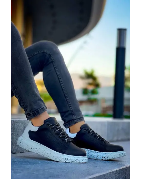 Omarı Yüksek Taban Bağcıklı Siyah Beyaz Erkek Günlük Ayakkabı