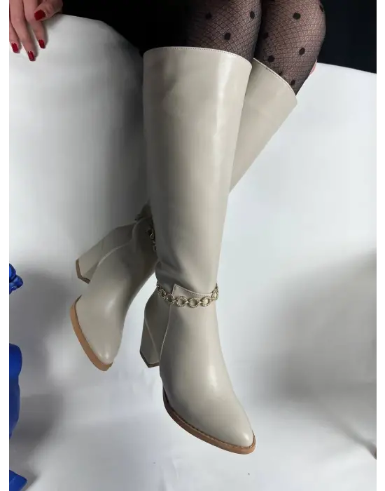 Şık Bej Kadın Çizme