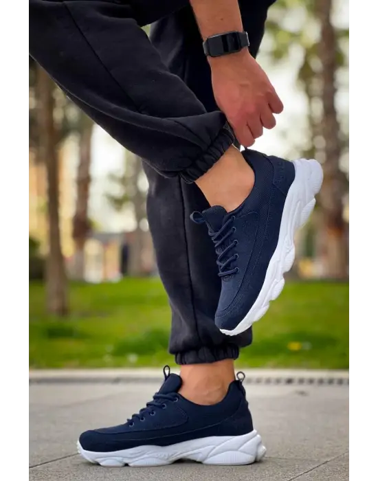 Omarı Yüksek Taban Bağcıklı Lacivert Süet Erkek Günlük Ayakkabı