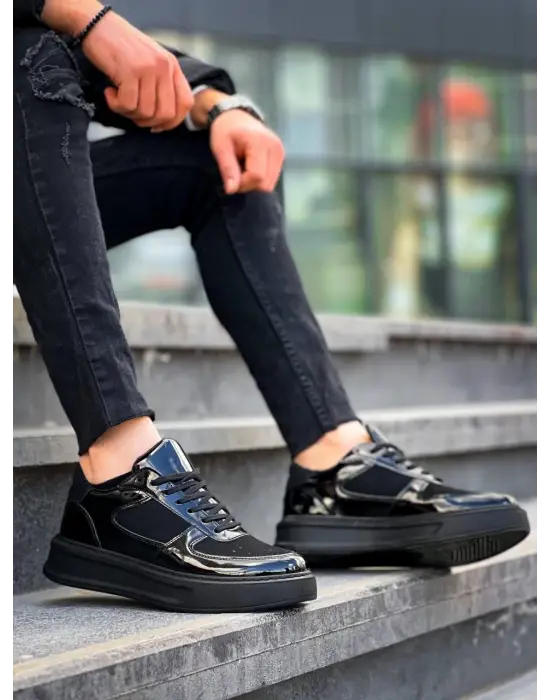 Modern Siyah Rugan Yüksek Taban Spor Ayakkabı