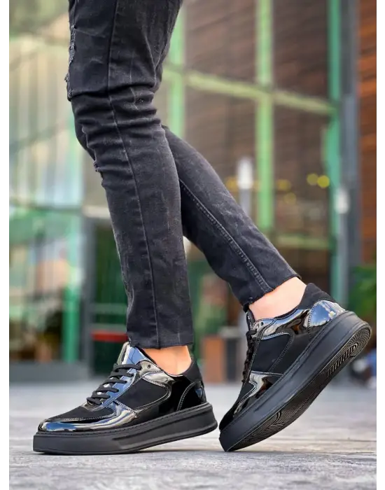 Modern Siyah Rugan Yüksek Taban Spor Ayakkabı