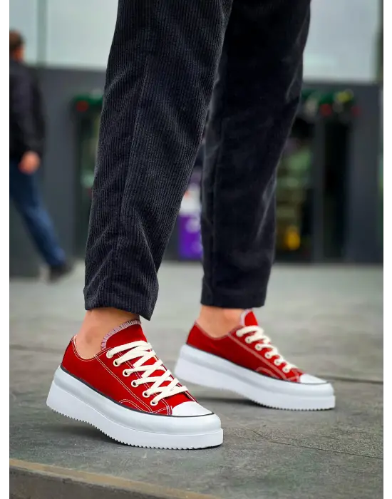 Omarı Yüksek Taban Bordo Keten Beyaz Spor Ayakkabı