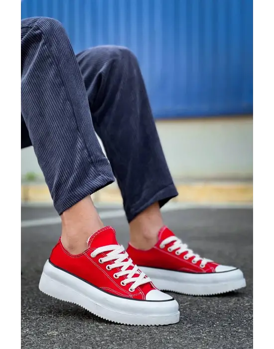 Omarı Yüksek Taban Kırmızı Keten Spor Ayakkabı