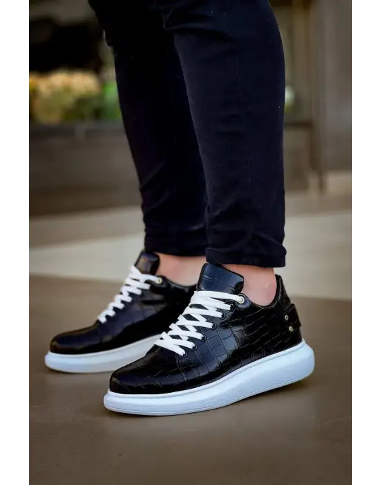 Omarı Crocodile Desenli Siyah Günlük Erkek Ayakkabı
