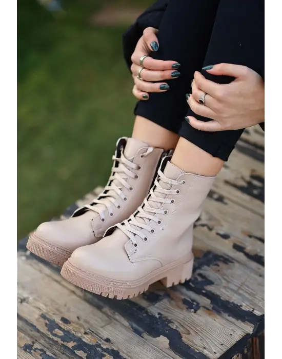 Omarı Yüksek Topuklu Nude Bağcıklı Bot