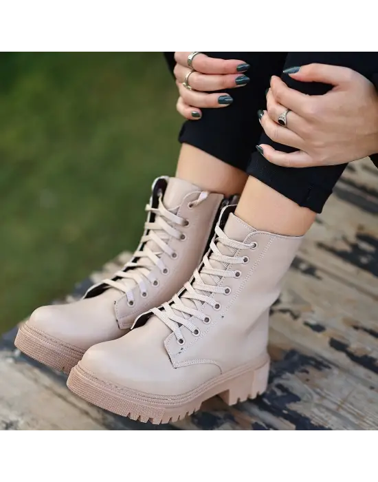 Omarı Yüksek Topuklu Nude Bağcıklı Bot