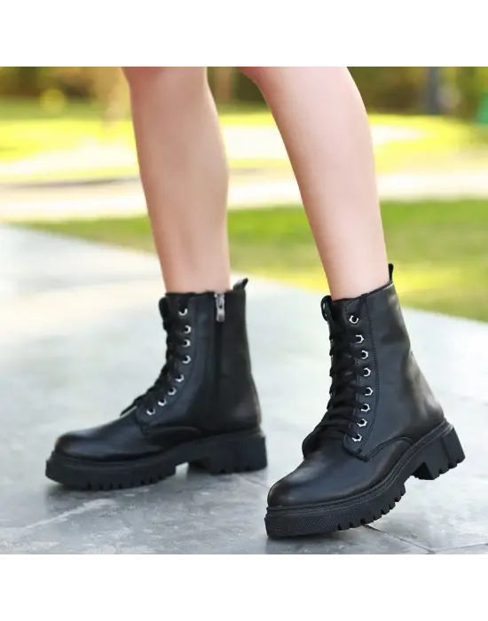 Omarı Siyah Bağcıklı Bot - Kadın Ayakkabı Modelleri