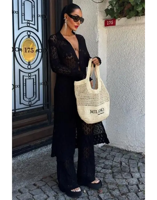 Omarı Zarif Ajurlu Uzun Hırka Takımı