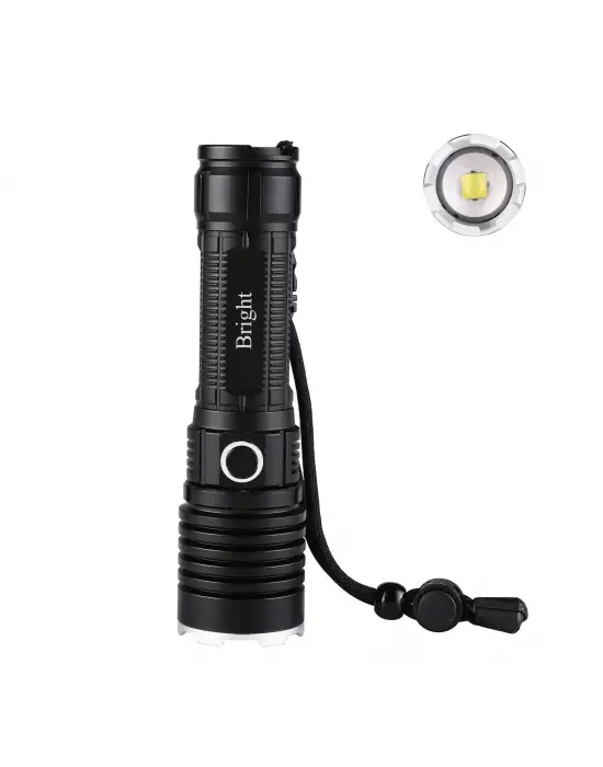 Bright Ght-5761 Xp90 Led 3 Mod Zoomlu Yağmur Suyu Geçirmez Şarjlı El Feneri 26650 Pilli