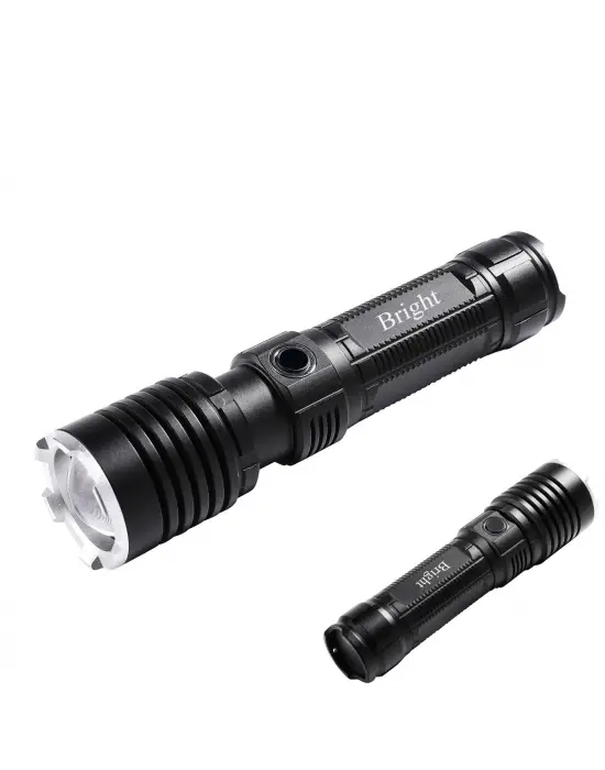 Bright Ght-5761 Xp90 Led 3 Mod Zoomlu Yağmur Suyu Geçirmez Şarjlı El Feneri 26650 Pilli