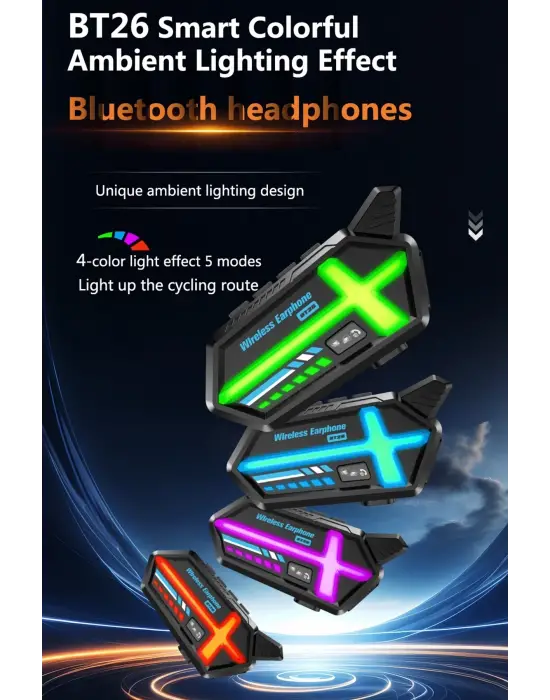 Bt26 Motosiklet Kask Kulaklık Bluetooth Rgb Işıklı 2 Eşleşme Özellikli 1000 Mah Intercom