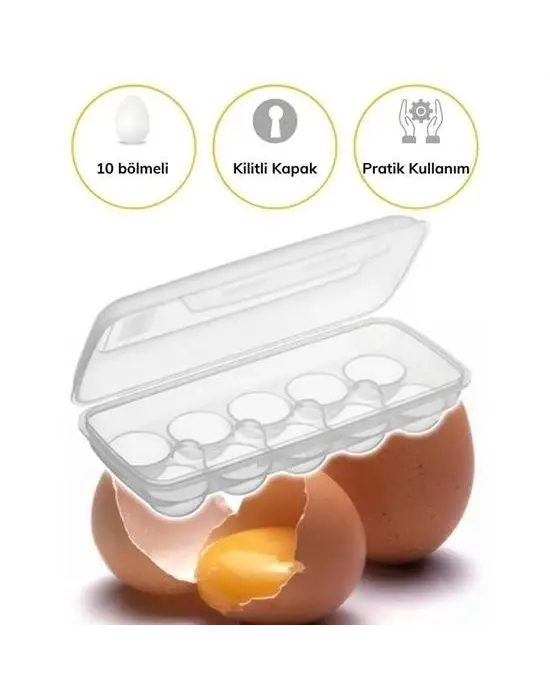 Omarı Kilitli Kapaklı Yumurtalık Saklama Kutusu - 10 Bölmeli Yumurta Kutusu