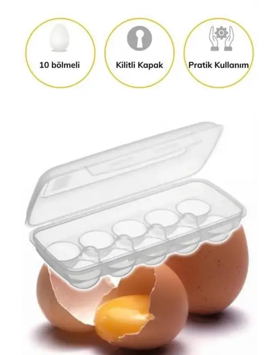 Omarı Kilitli Kapaklı Yumurtalık Saklama Kutusu - 10 Bölmeli Yumurta Kutusu