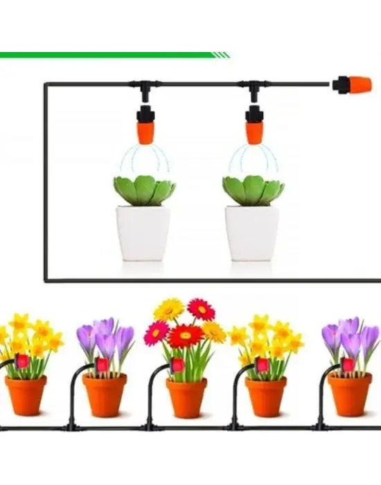 BUFFER® 10 Metre Bahçe Damlama Sulama Sistemi Seti Hortum ve Ek Parçaları