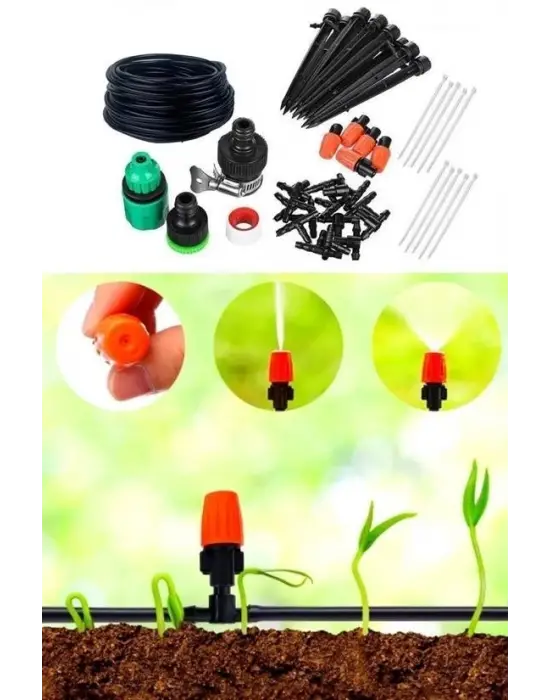 BUFFER® 10 Metre Bahçe Damlama Sulama Sistemi Seti Hortum ve Ek Parçaları