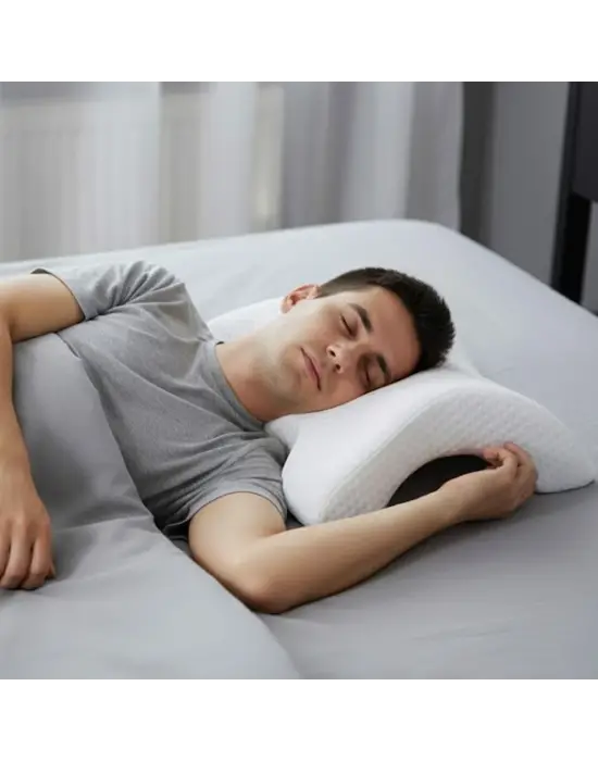 BUFFER® % 100 Visco Kavisli Ortopedik Yıkanabilir Kumaş Kılıflı Bel Boyun Bacak Ağrıları İçin Yastık