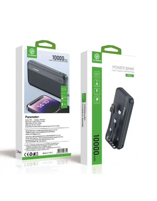 BUFFER® 10000 mAh Micro Type-C USB Lightning 4 Kablolu Hızlı Kablosuz Şarj Powerbank