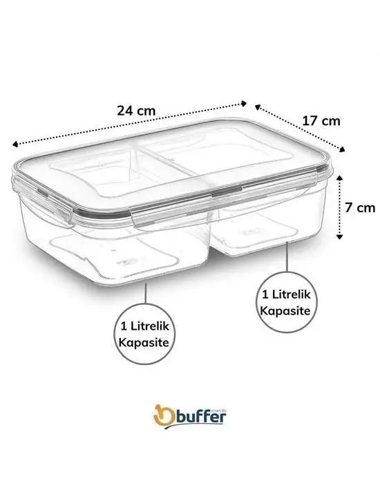 Omarı Pratik ve Kilitli 2 Bölmeli Erzak Saklama Kabı