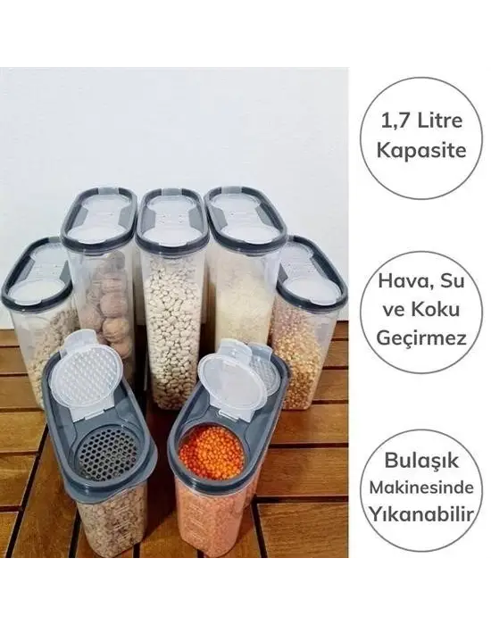 Omarı Modern ve Pratik Kapaklı Ölçekli Kuru Gıda Saklama Kutusu - 1,7 Litre