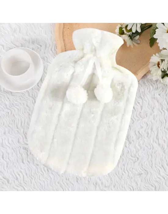 Omarı Ponponlu Peluş Sıcak Su Torbası 2 Litre Kapasiteli