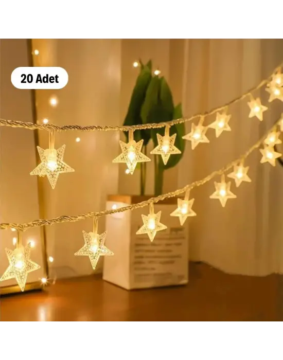 BUFFER® 20 Adet Mini Yıldız Led 5 Metre Günışığı Rengi Dekoratif Led