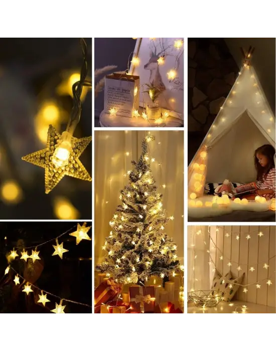 BUFFER® 20 Adet Mini Yıldız Led 5 Metre Günışığı Rengi Dekoratif Led