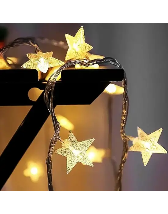 BUFFER® 20 Adet Mini Yıldız Led 5 Metre Günışığı Rengi Dekoratif Led