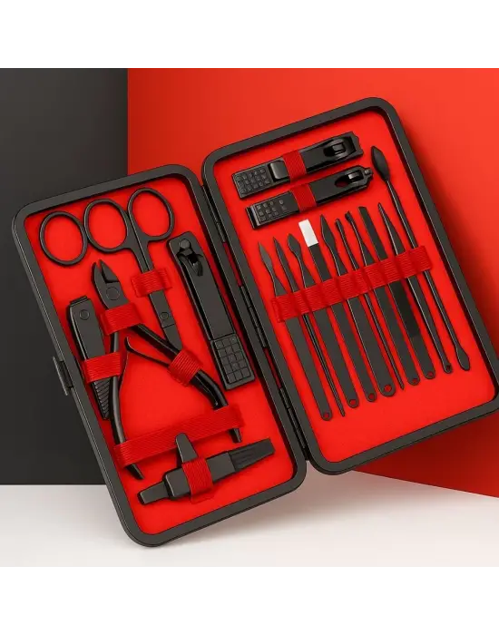 Omarı 24 Parça Kendiliğinden Deri Çantalı Manikür Pedikür Seti