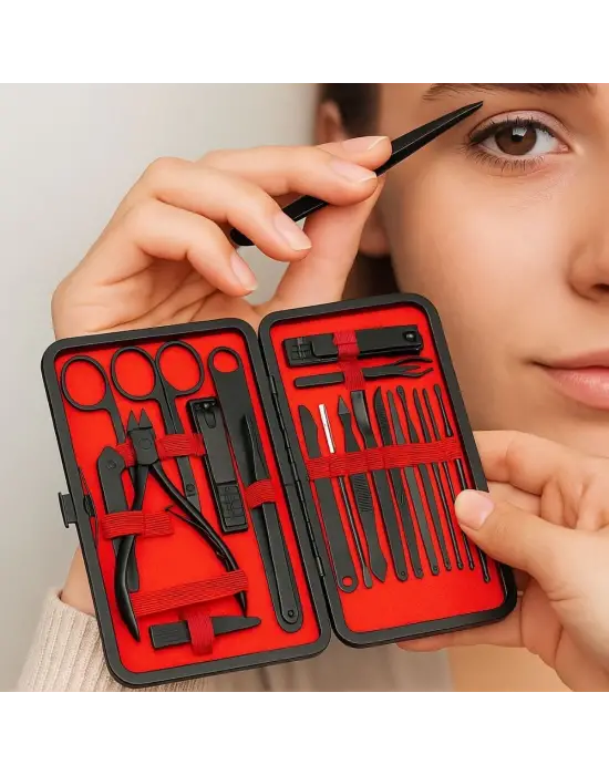 Omarı 24 Parça Kendiliğinden Deri Çantalı Manikür Pedikür Seti