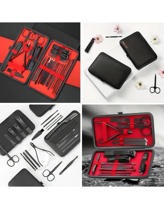 Omarı 24 Parça Kendiliğinden Deri Çantalı Manikür Pedikür Seti