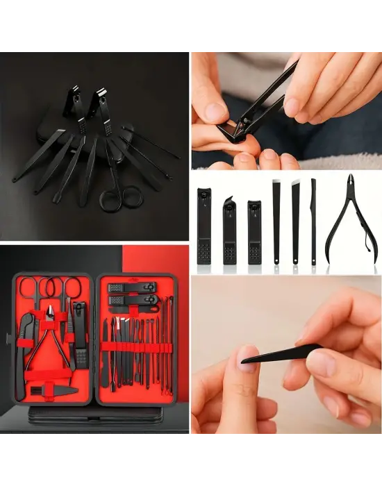 Omarı 24 Parça Kendiliğinden Deri Çantalı Manikür Pedikür Seti